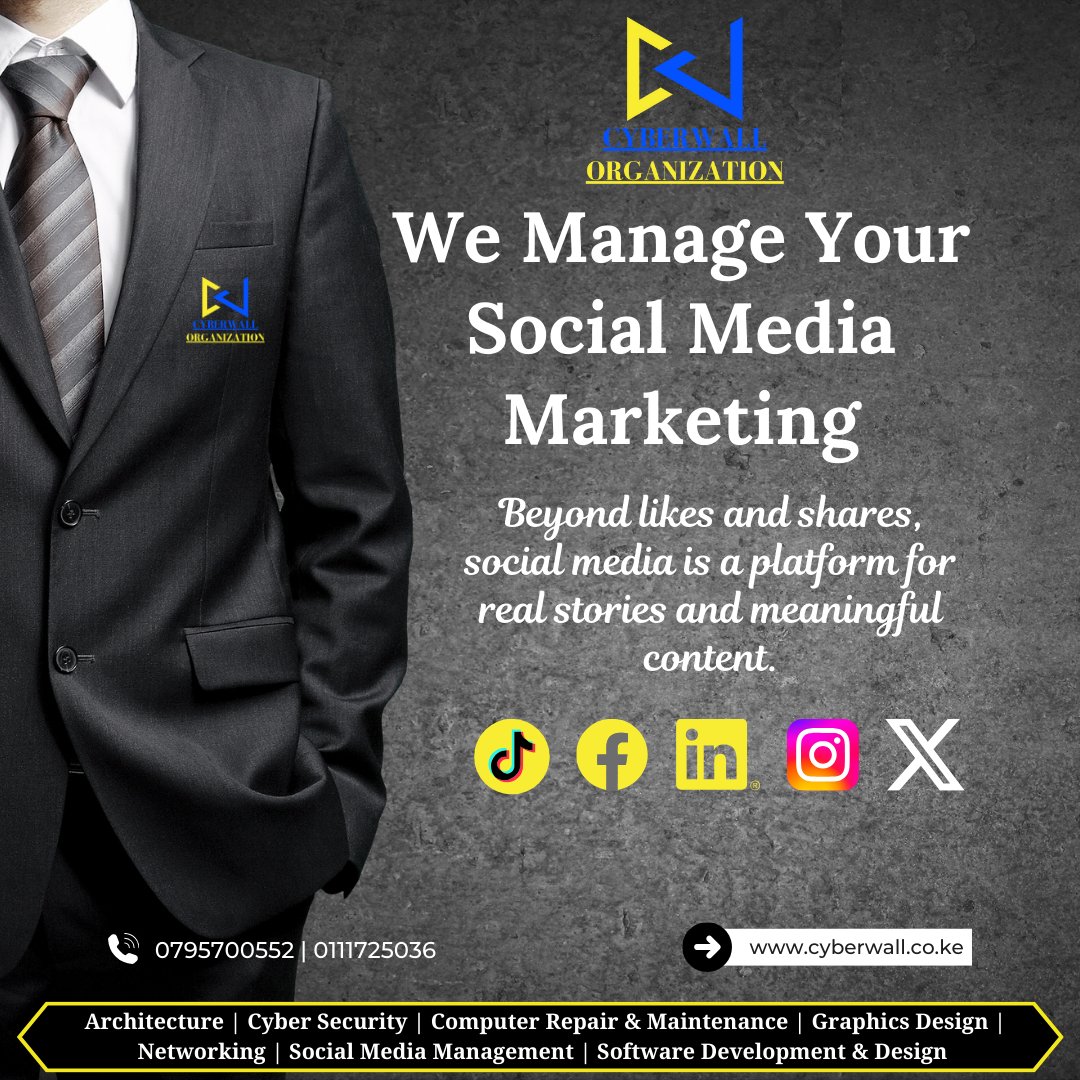 CyberWall_org's tweet photo. Social media isnβt just for likes, itβs your brand's digital voice.
Cyberwall Organization offers expert social media management to help you tell your story right.
Contact us:
0795700552
https://t.co/doH9NtLkgy
#SocialMediaKE #CyberSecurityKE #ICTSolutionsKE #DigitalMarketingKE https://t.co/W2tdjocZrp