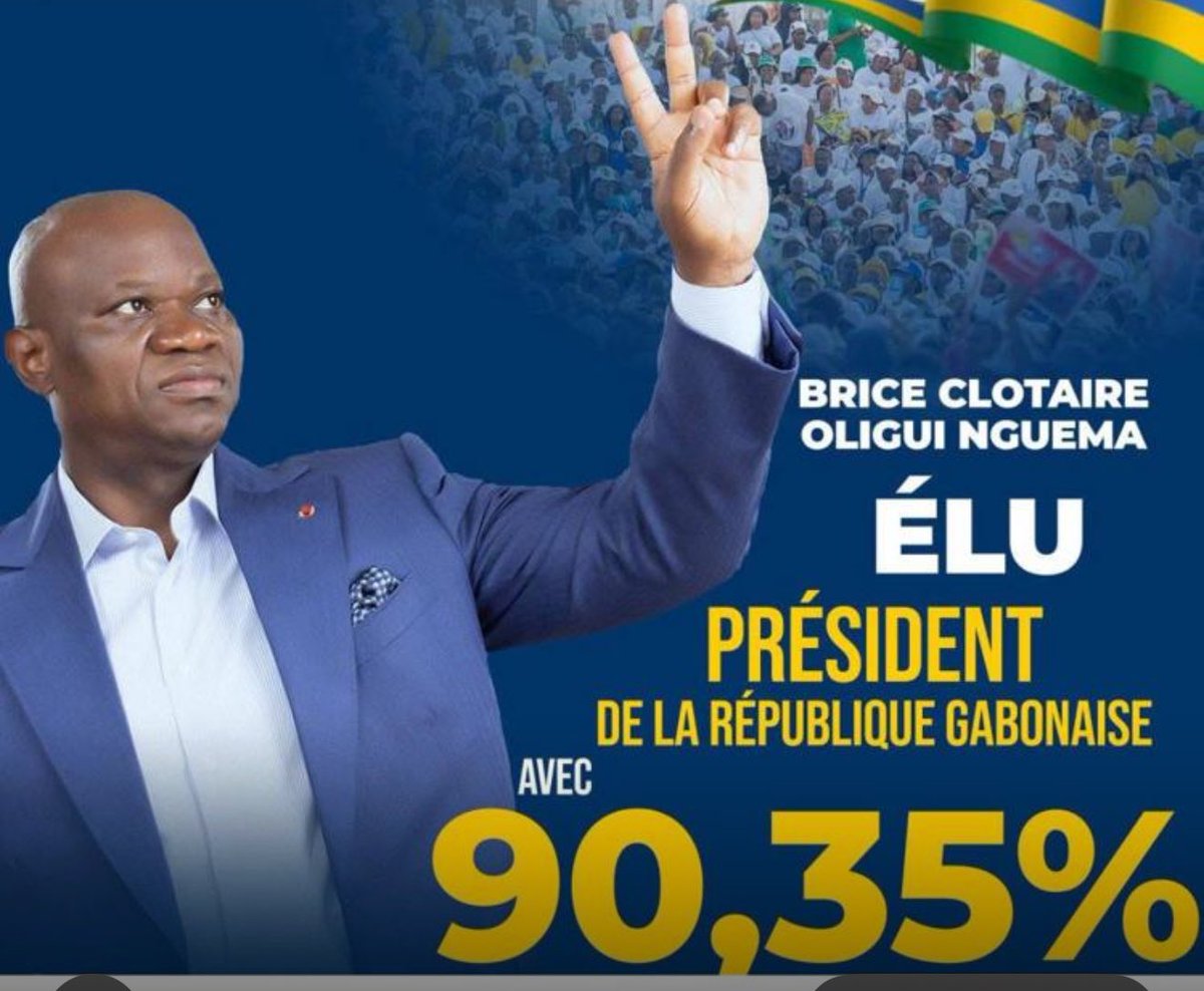Mes sincères félicitations à Brice Clautaire Oligui Nguema pour son élection en tant que président de la République du Gabon avec 90,35% des voix dans les voix présidentielles présidentielles. Je lui souhaite bonne chance dans sa carrière politique à la tête du peuple gabonais.