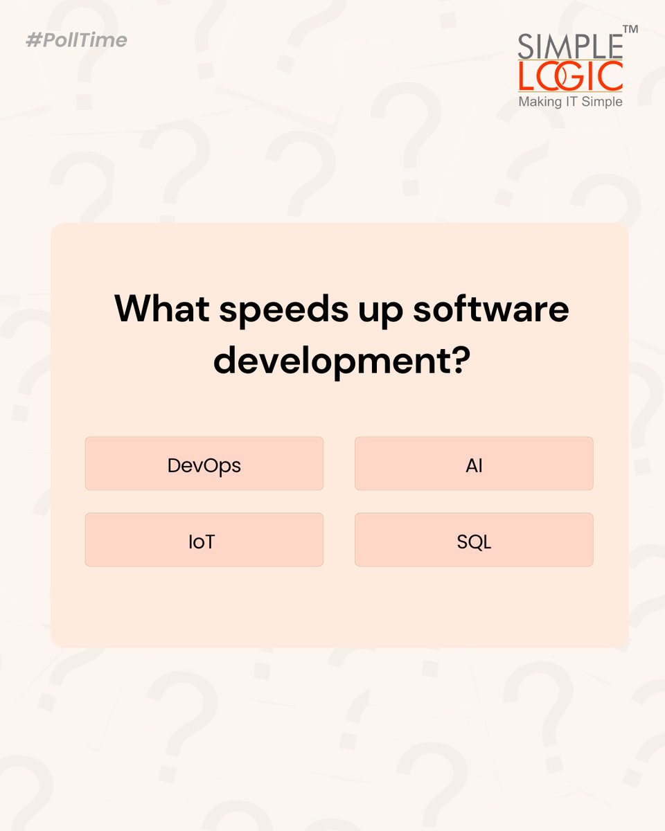 SimpleLogic_IT's tweet image. #PollTime
What speeds up application delivery?

A) DevOps ⚙️
B) VPN 🔐
C) SQL 🗄️
D) Blockchain 🔗

Comments your answer below👇

#applicationdelivery #devops #vpn #sql #blockchain #speed #faster

#simplelogic #makingitsimple #simplelogicit #makeitsimple #itservices #itconsulting