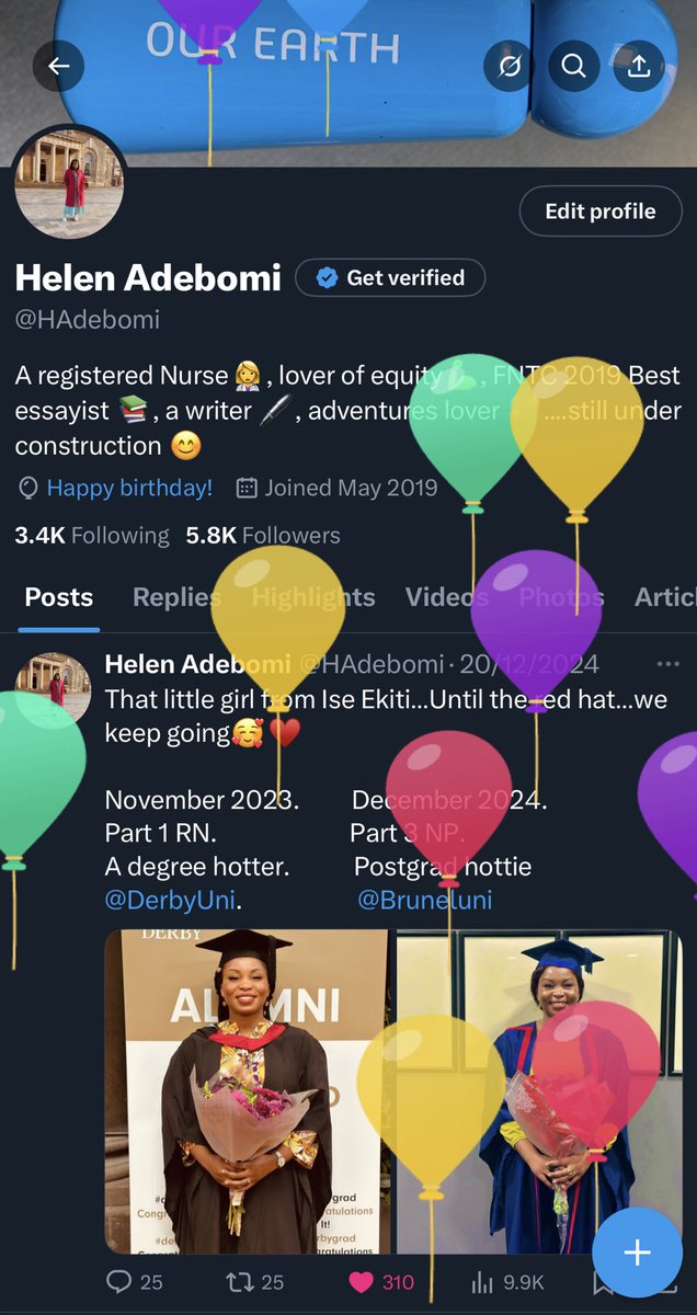 HAdebomi's tweet photo. I am not verified but X still gave me balloons 😂
Ok guys, it’s my birthday again this year. 
I am especially grateful for the gift of good people and family♥️ https://t.co/AWtyBVQ8RU