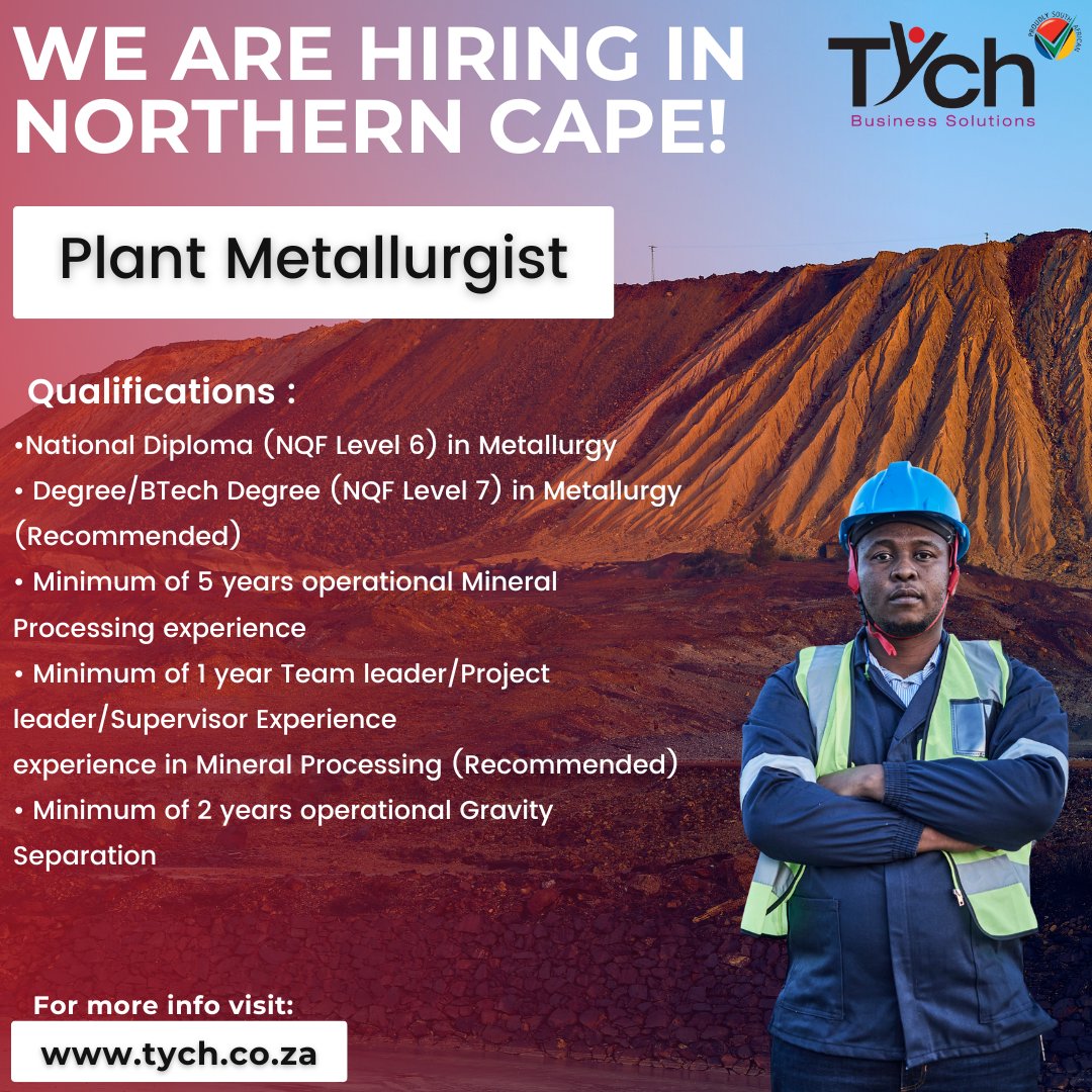 TychTeam's tweet photo. 🚨 We’re Hiring in the Northern Cape! 🚨
 💼⚙️
✅ Exciting Opportunities
✅ Growth Potential
✅ Industry-Leading Clients

📍 Northern Cape-based roles
🔗 Apply now at https://t.co/yrK6NNfekZ
#TychJobs #MiningCareers #WeAreHiring #NorthernCapeJobs #EngineeringExcellence https://t.co/NmvgmAlRNC