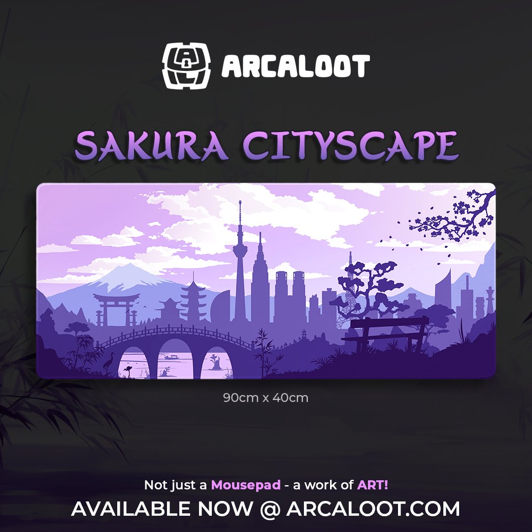 arcaloot's tweet image. Introducing Sakura Cityscape! #ArcaLoot

A purple-hued silhouetted Japanese city skyline that stretches across the landscape in front of Mount Fuji. We invite you to take a seat below the Sakura tree, as it scatters cherry blossom petals into the wind 🌸

Not just a mousepad – A…
