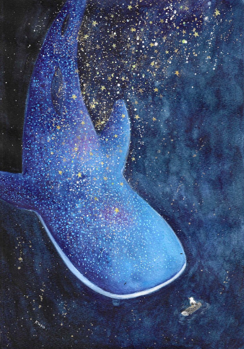 カモメとジンベエザメが出会った日。

#イラスト #水彩