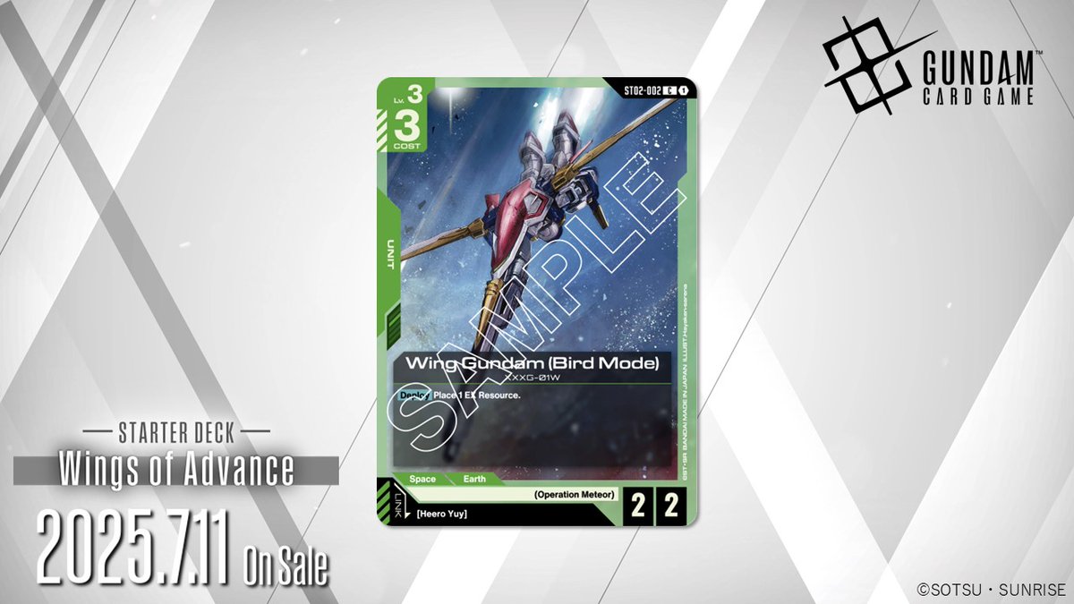 GUNDAM_GCG_ENG's tweet photo. [New Card Intro]

Introducing Wing Gundam (Bird Mode)!

Planned to be included in the Wings of Advance [ST02] starter deck.

▽Product Info
https://t.co/fPaKacOyv6

#GCG
#GundamCardGame
#MobileSuitGundamWing https://t.co/wJMKKvkRMS