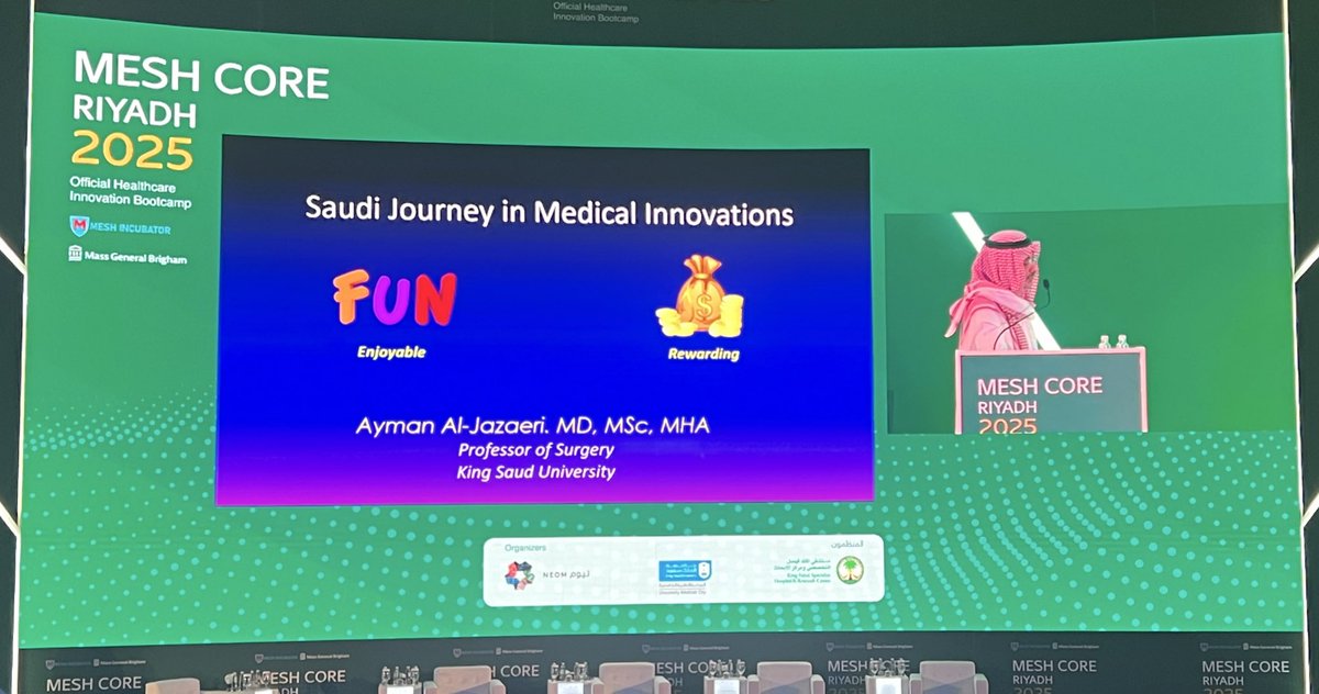 sara_kalnasser's tweet image. Dr. @A_A_Jazaeri’s talk at MESH on Saudi innovations and his inspiring journey through challenges and success was truly eye-opening, filled me with pride and motivation🏆
A powerful reminder of the impact we can create. 🧠
 #SaudiInnovation #MESH2025 #Inspiration