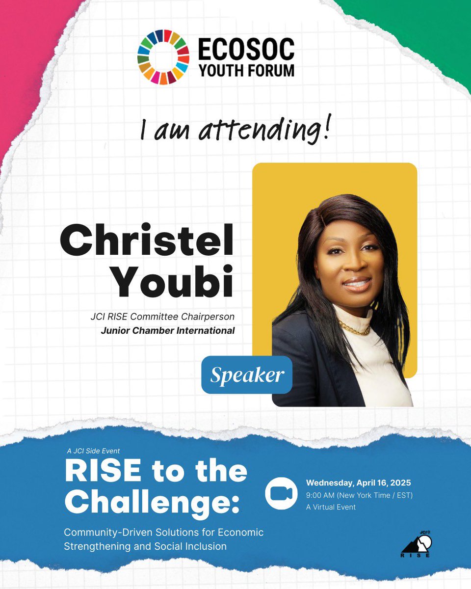 youbichristelle's tweet photo. Excited to speak at the #ECOSOCYouthForum as Chairlady of #JCIRISE 2025!
We’ll talk about rebuilding, investing, sustaining & evolving for real global impact.
Let’s RISE together!
#YouthLeadership #RISEInitiative #SDGs #JCI https://t.co/yZwjxKT2hN