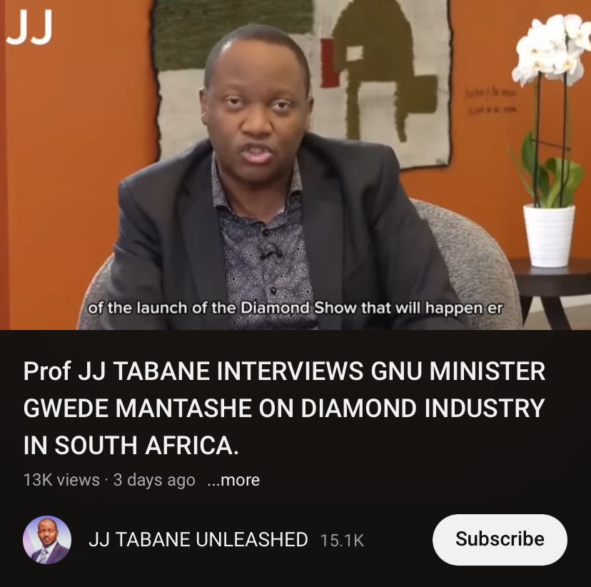 SDT_RSA's tweet photo. Catch this episode on JJ Tabane Unleashed Youtube Channel.

Prof JJ Tabane interviews GNU Minister Gwede Mantashe on Diamond industry in South Africa.

https://t.co/eQpFJawYj1 https://t.co/qBvp6RZWA7