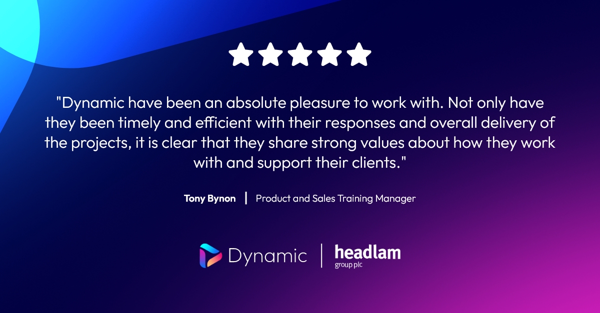 dynamic_team's tweet photo. Thanks so much for this brilliant feedback, Tony! As always, it's been great working with you and the team at @HeadlamGroup. 

See our other reviews, here: https://t.co/DqoHdxg6Ux⭐⭐⭐⭐⭐
#DynamicExcellence #CustomerFirst #DigitalLearning #MakeAnImpact #DynamicResults #ThankYou https://t.co/NUenwRlMDY
