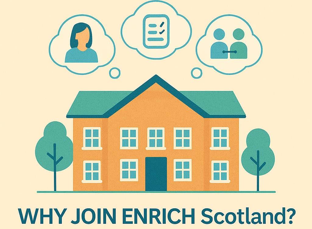 EnrichScotland's tweet photo. Why join @EnrichScotland ? 

Research participation can involve access to training, opportunities to reflect on your experiences and co-designing future research

#thinkenrich #carehomeresearch #carehomes #carehomevoices https://t.co/F1LgCcvT02