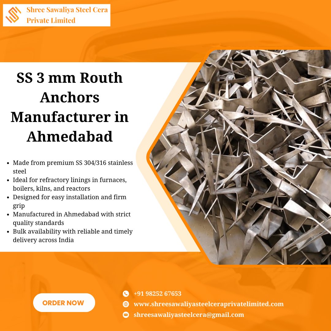 shree_cera32161's tweet image. 🔩 Reliable. Resilient. Ready to Perform!

#SSRouthAnchors #3mmAnchors #RefractorySupport #StainlessSteelAnchors #AhmedabadManufacturer #IndustrialFasteners #HeatResistant #MadeInIndia #FurnaceSupport #EngineeringSolutions #ShreeSawaliyaSteelCeraPrivateLimited