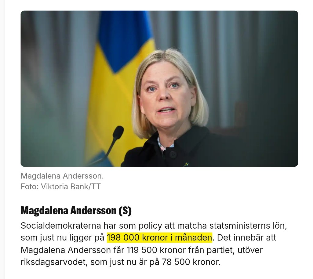 Magdalena Andersso leker statsminister trots att hon inte är det‼️

Socialdemokraterna har som policy att MATCHA STATSMINISTERNS LÖN, som just nu ligger på 198 000 kronor.
