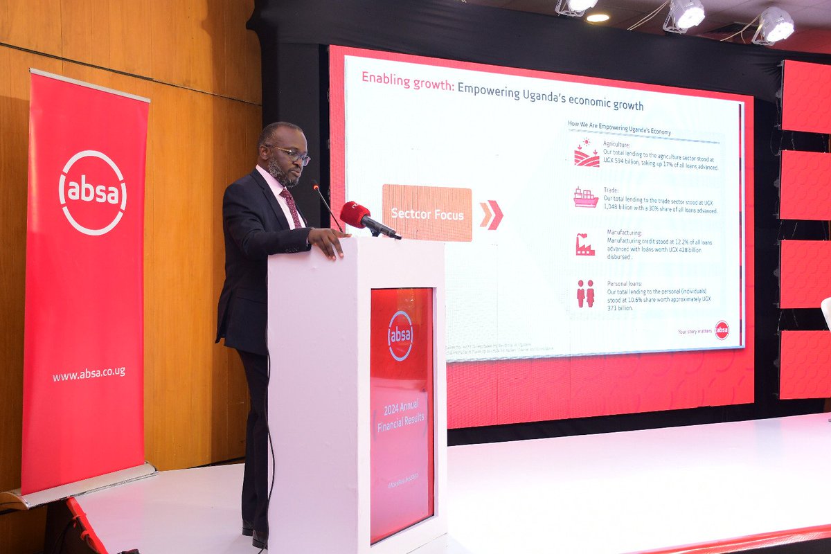 Absa Bank Uganda (@absauganda) on Twitter photo Our Interim MD, <a href="/DavidAWandera/">David A. Wandera</a> speaking - From leading in digital payments with over 70% of credit card issuance in Uganda, to 12.7% growth in customer loans, we are enabling Uganda’s growth story—one sector at a time.
Key sectors like trade, agriculture, and manufacturing Our Interim MD, <a href="/DavidAWandera/">David A. Wandera</a> speaking - From leading in digital payments with over 70% of credit card issuance in Uganda, to 12.7% growth in customer loans, we are enabling Uganda’s growth story—one sector at a time.
Key sectors like trade, agriculture, and manufacturing