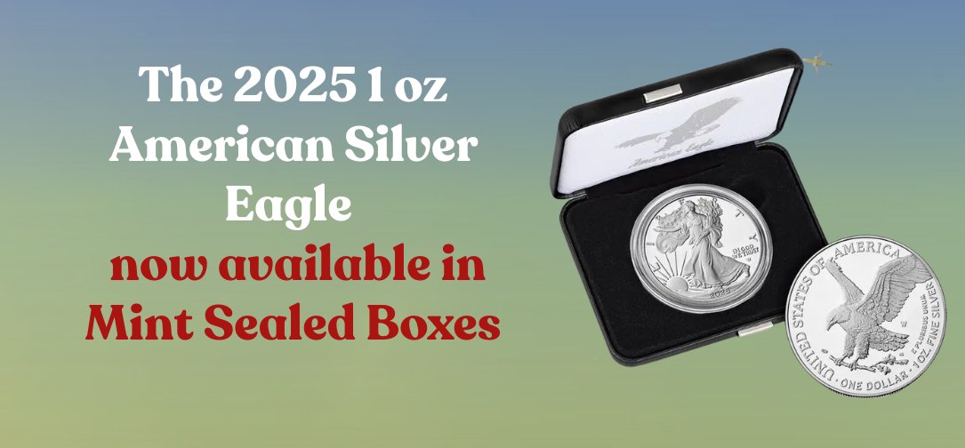 Gibraltar_Group's tweet photo. The 2025 1 oz American Silver Eagle - now available in Mint Sealed Boxes! 🇺🇸✨
 Pure .999 silver, iconic design, and trusted value—perfect for collectors & investors alike.
 Secure your sealed box before they fly away! 🪙💼
🔗https://t.co/z3WeCdPH2e
$Silver #SilverCoins #SilverDollars #Silver #SilverBars #SilverEagle #SilverStacking #PreciousMetals #SilverBullion #InvestInSilver #GibraltarIRA