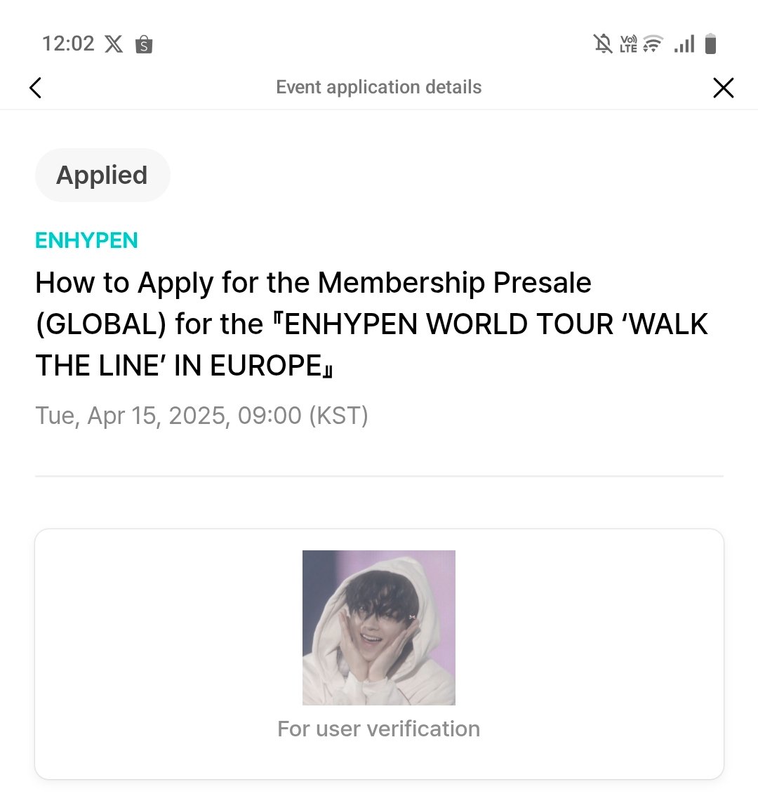sunjayforever's tweet photo. wts lfb ph

walk the line in europe engene membership presale code

₱500 | 8.80 usd | 7.77 eur
 applied already! 
 payment-code ✅

MOP - Gcash&amp; bank transfer

 t. wts lfb enhypen wtl eu ticket London Manchester Amsterdam Brussels Berlin Paris https://t.co/5FptDdhb2p