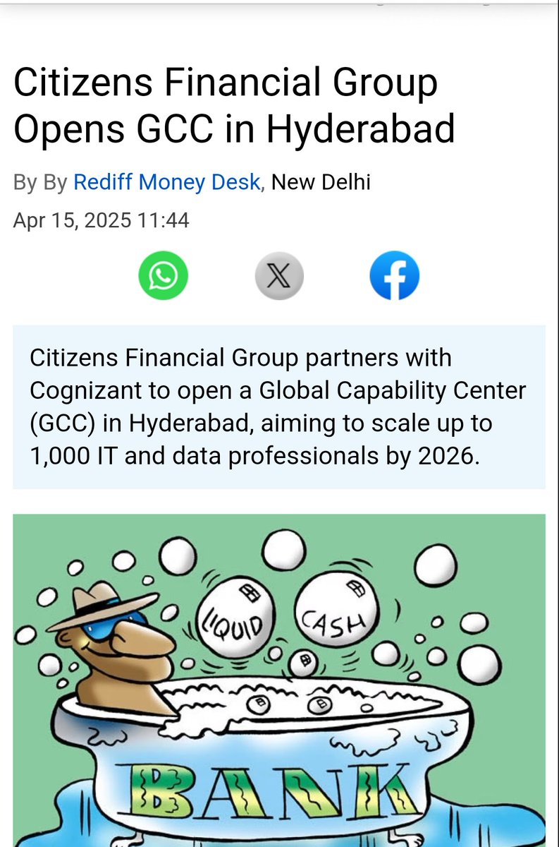 hydinfra's tweet photo. #GCC #jobs #CitizensFinancialGroup
Citizens Financial Group teams up with Cognizant to launch a Global Capability Center (GCC) in #Hyderabad!
Set to scale up to 1,000 IT & data pros by 2026, the center will drive innovation from Cognizant's new campus https://t.co/wrwS6PPbeA