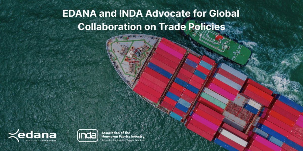TextileValue's tweet photo. EDANA & INDA Association of the Nonwoven Fabrics Industry push for global trade cooperation to shield nonwovens industry from tariffs and disruptions.
Read More: https://t.co/VTkEZTAcU3...
#Nonwovens #GlobalTrade #EDANA #INDA #FairTrade #TradePolicy #SupplyChain https://t.co/6LG18gshuH