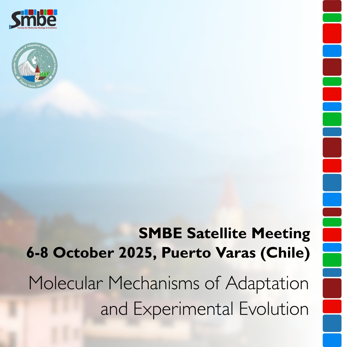 Dates are now confirmed for the 2025 SMBE Satellite Meeting in Chile: Molecular Mechanisms of Adaptation and Experimental Evolution. Join us in Puerto Varas for the latest advances in evolutionary biology.

Link: smbechile2025.cl

📅: 6-8 October 2025
📝 Deadline: July 31