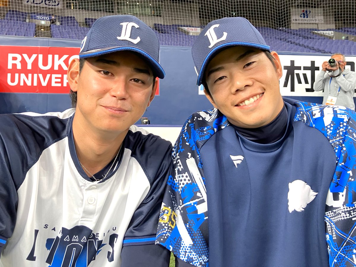 lions_official's tweet photo. 外野手コンビ✨

#西川愛也 選手
#松原聖弥 選手

#埼玉西武ライオンズ #seibulions #ALLONE https://t.co/CwX87yq8zB
