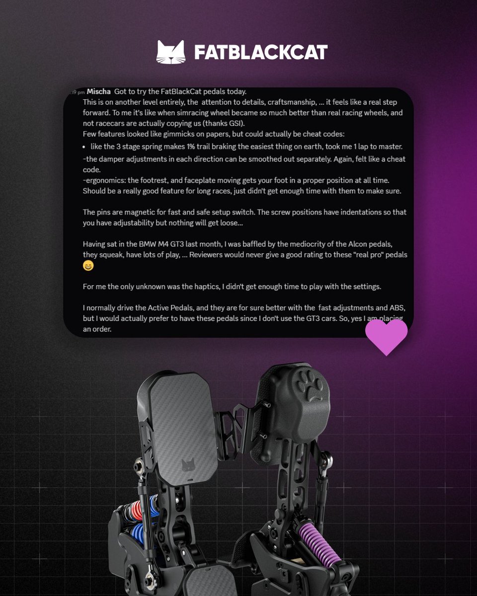 FATBLACKCAT_io's tweet photo. PurrPRO FORMULA PEDALS review by Mischa from Master Rig Simulation

 #simracing #simracinghardware #simpedals https://t.co/JTcn8VRSl3