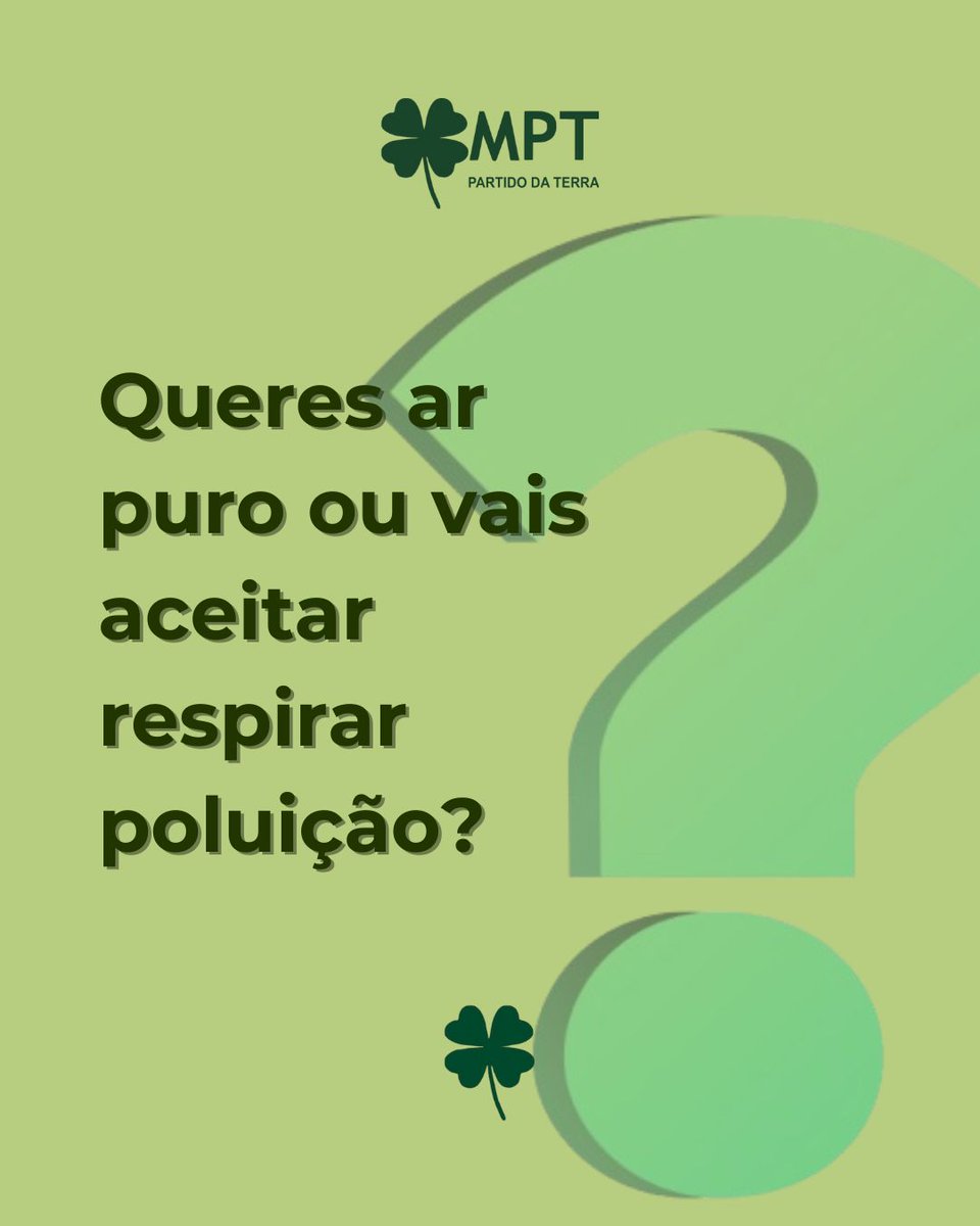 da_mpt's tweet photo. Respirar devia ser um direito, não um risco. O ar está cada vez mais tóxico… e estamos a agir como se fosse normal. Até quando? 💨🛑 #PartidodaTerraMPT #Portugal https://t.co/26YNQ4w3DK
