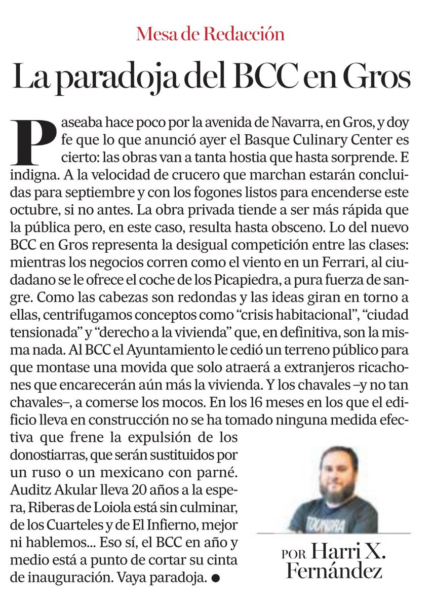 Harrifernandez's tweet photo. Hoy, unas pocas líneas sobre el Basque Culinary Center en Gros, que demuestra la mayor verdad de este sistema: si tienes pasta, todo va mucho más rápido https://t.co/YLVpPrHKQI