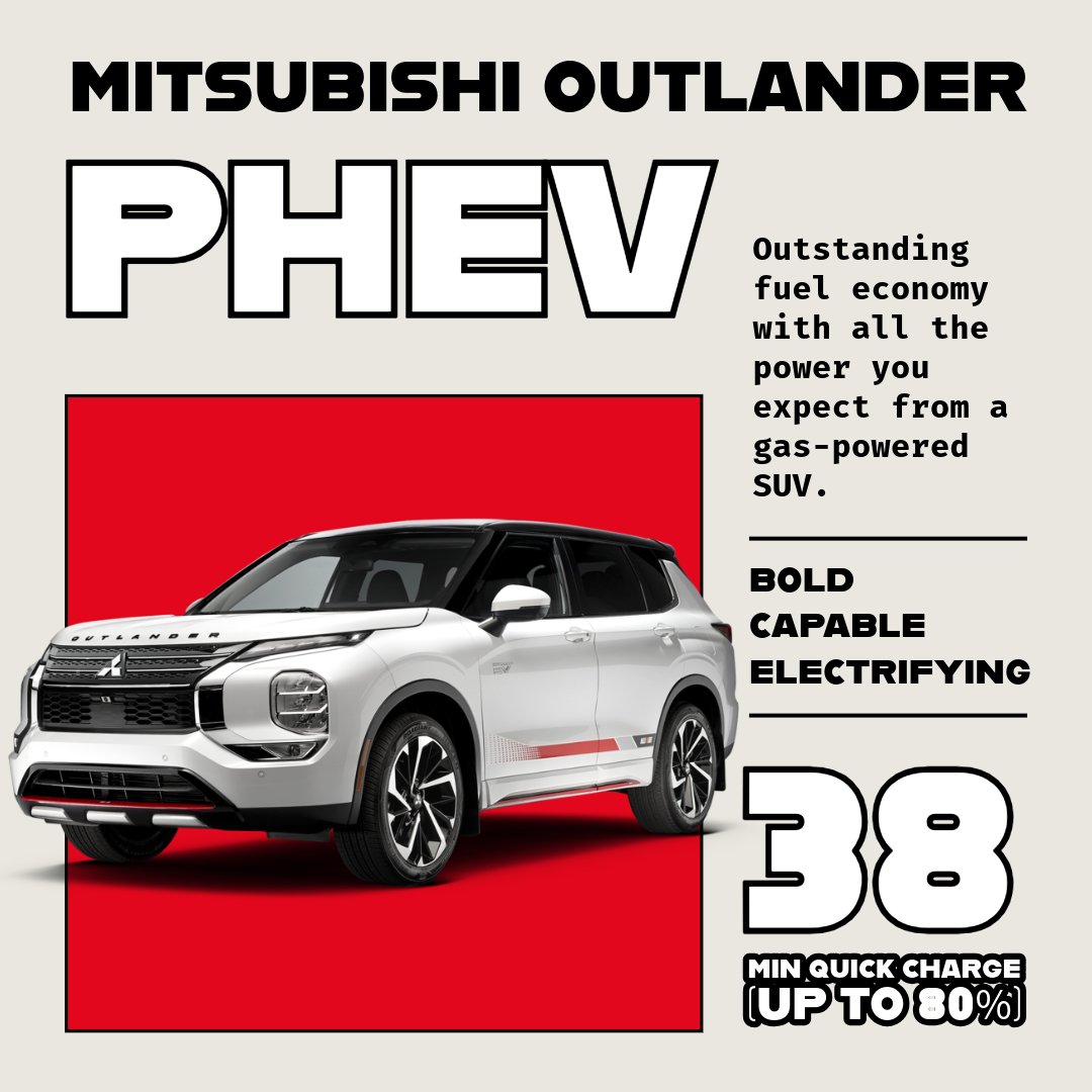 Introducing the 2025 Mitsubishi Outlander PHEV! Enjoy Advanced Plug-in Hybrid Technology: Seamlessly switch between electric and gasoline power for optimal efficiency!

Ready to redefine your journey? Shop now: bit.ly/3UdOp2F