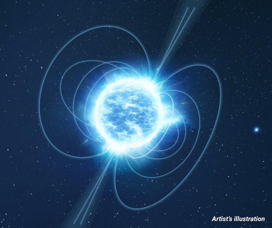 NASAHubble's tweet image. Magnetars are dead remnants of stars with extreme magnetic fields.

Hubble tracked one in our galaxy that didn&apos;t form from a supernova explosion, as first assumed, and might even offer clues to the mechanism behind events known as fast radio bursts: go.nasa.gov/4iktnIB