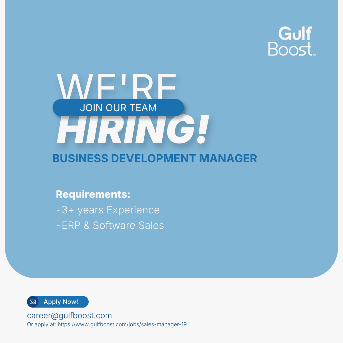 GulfBoost's tweet photo. We’re Hiring!  

Learn more and apply now at:
🔗 https://t.co/vrURzJ1TGb

#Hiring #TechJobs #ERP #Sales #Businessdevelopment https://t.co/mojB0TglFH