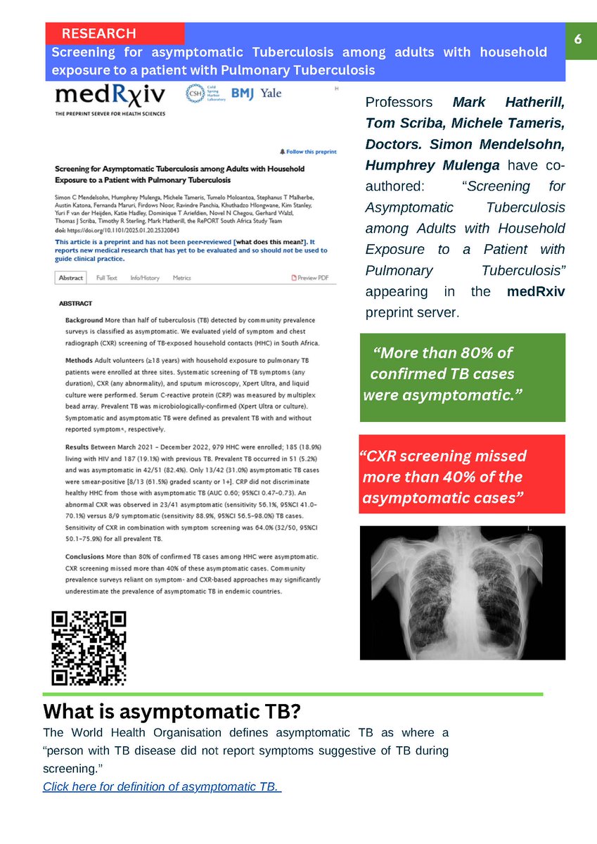 South African Tuberculosis Vaccine Initiative (@satvi_uct) on Twitter photo A recent study conducted by <a href="/satvi_uct/">South African Tuberculosis Vaccine Initiative</a> found that more than 50% of confirmed TB cases were asymptomatic and Chest X-ray screening missed more than 40% if asymptomatic cases. It appears on the medRxiv preprint server. medrxiv.org/content/10.110… A recent study conducted by <a href="/satvi_uct/">South African Tuberculosis Vaccine Initiative</a> found that more than 50% of confirmed TB cases were asymptomatic and Chest X-ray screening missed more than 40% if asymptomatic cases. It appears on the medRxiv preprint server. medrxiv.org/content/10.110…