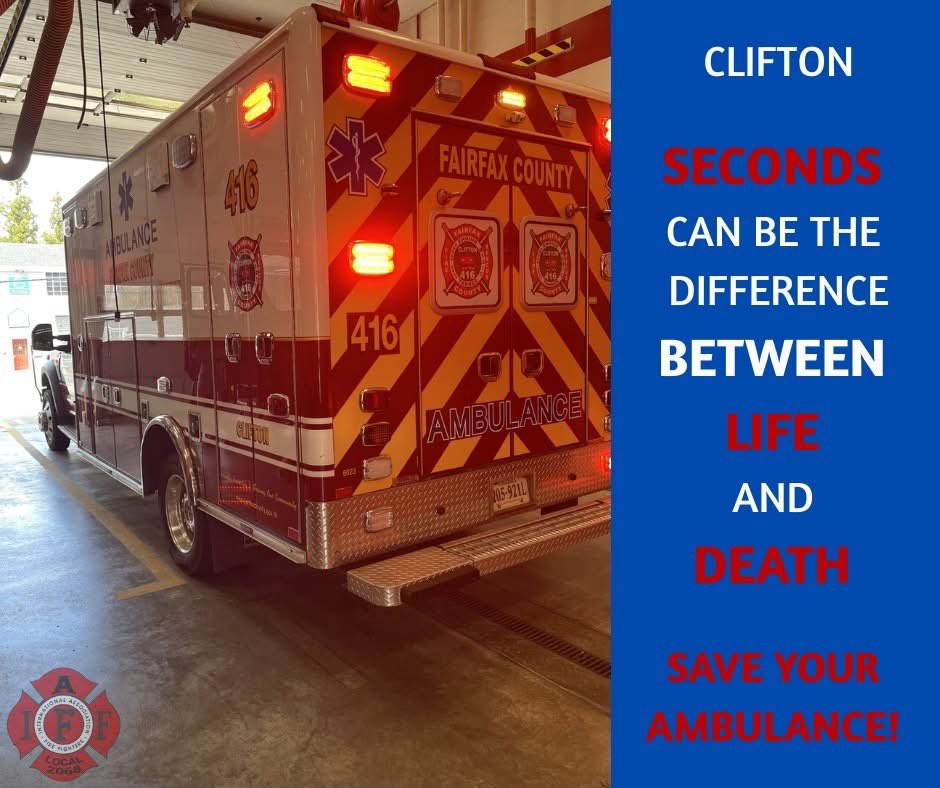 Fairfax Co Professional Firefighters & Paramedics (@iaff2068) on Twitter photo ๐ฆ๐ฎ๐๐ฒ ๐๐บ๐ฏ๐๐น๐ฎ๐ป๐ฐ๐ฒ ๐ฐ๐ญ๐ฒ: Donโt cut public safety in FY26. A416 serves a large area with long transport times, backing up nearby units + preventing coverage gaps. Cutting it puts lives at risk. Tell your Supervisor: keep A416 in the budget. #SaveAmbulance416 #Local2068 ๐ฆ๐ฎ๐๐ฒ ๐๐บ๐ฏ๐๐น๐ฎ๐ป๐ฐ๐ฒ ๐ฐ๐ญ๐ฒ: Donโt cut public safety in FY26. A416 serves a large area with long transport times, backing up nearby units + preventing coverage gaps. Cutting it puts lives at risk. Tell your Supervisor: keep A416 in the budget. #SaveAmbulance416 #Local2068