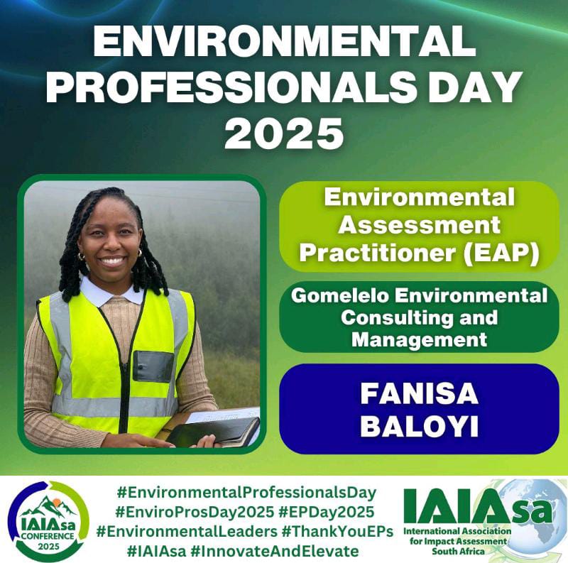 FanisaBaloyi3's tweet photo. I’m deeply honored to be recognized on Environmental Professionals Day 2025 by the International Association for Impact Assessment South Africa (IAIAsa).

#EnvironmentalProfessionalsDay
#ThankYouEPs  #SustainabilityInAction #IAIAsa #ScienceForChange https://t.co/YnCDVht9VC