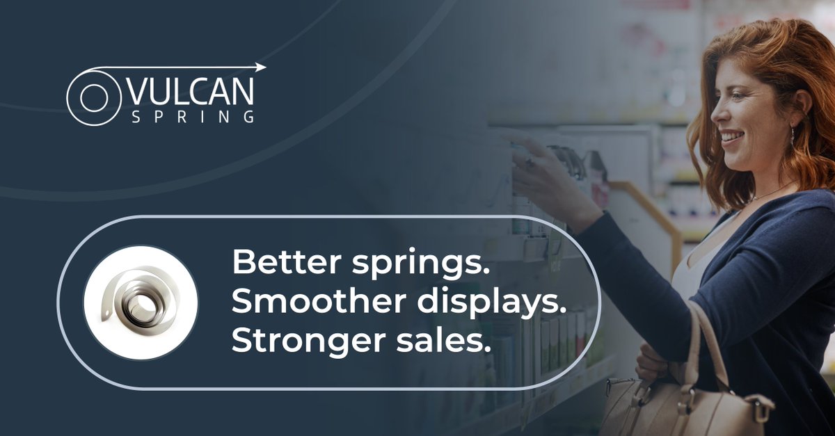 VulcanSpring's tweet image. From pusher trays to security tethers, our custom Variable and Constant Force Springs are built for performance and durability.

Explore spring solutions that bring your Retail Displays to life ➡️ hubs.ly/Q03fgJh-0

#RetailDisplay #POPDesign #SpringSolutions #VulcanSpring