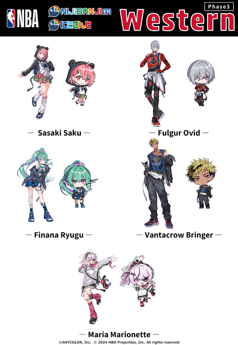 NIJISANJI EN Official (@nijisanji_world) on Twitter photo /
📢#PR『#NBA』×『#NIJISANJI_EN』/『#NIJISANJI』🌈🕒🏀
2nd & 3rd Round⭐️Original Visuals Revealed!!
\
<a href="/alban_knox/">Alban Knox 🎭🕒 NIJISANJI EN</a>
<a href="/inui_toko/">戌亥とこ🍹</a>
<a href="/VezaliusBandage/">Vezalius Bandage 🧻 NIJISANJI EN</a>
<a href="/MillieParfait/">Millie Parfait 🪄 NIJISANJI EN</a>
<a href="/RenZott0/">Ren Zotto 😈🛸 NIJISANJI EN</a>
<a href="/ike_eveland/">Ike Eveland🖋️NIJISANJI EN</a>
<a href="/H_KAGAMI2434/">加賀美 ハヤト🏢</a>
<a href="/Vamp_Kuzu/">葛葉</a>
<a href="/ClaudeClawmark/">Claude Clawmark 🧤❔ NIJISANJI EN</a>
<a href="/shu_yamino/">Shu Yamino 👟☯️ NIJISANJI EN</a>
<a href="/EnnaAlouette/">Enna Alouette 🕊️🎐 NIJISANJI EN</a>
<a href="/D_Dropscythe/">Doppio Dropscythe🐣🎡NIJISANJI EN</a>
<a href="/kei_nagao2434/">長尾 景 ☯️にじさんじ☯️</a> /
📢#PR『#NBA』×『#NIJISANJI_EN』/『#NIJISANJI』🌈🕒🏀
2nd & 3rd Round⭐️Original Visuals Revealed!!
\
<a href="/alban_knox/">Alban Knox 🎭🕒 NIJISANJI EN</a>
<a href="/inui_toko/">戌亥とこ🍹</a>
<a href="/VezaliusBandage/">Vezalius Bandage 🧻 NIJISANJI EN</a>
<a href="/MillieParfait/">Millie Parfait 🪄 NIJISANJI EN</a>
<a href="/RenZott0/">Ren Zotto 😈🛸 NIJISANJI EN</a>
<a href="/ike_eveland/">Ike Eveland🖋️NIJISANJI EN</a>
<a href="/H_KAGAMI2434/">加賀美 ハヤト🏢</a>
<a href="/Vamp_Kuzu/">葛葉</a>
<a href="/ClaudeClawmark/">Claude Clawmark 🧤❔ NIJISANJI EN</a>
<a href="/shu_yamino/">Shu Yamino 👟☯️ NIJISANJI EN</a>
<a href="/EnnaAlouette/">Enna Alouette 🕊️🎐 NIJISANJI EN</a>
<a href="/D_Dropscythe/">Doppio Dropscythe🐣🎡NIJISANJI EN</a>
<a href="/kei_nagao2434/">長尾 景 ☯️にじさんじ☯️</a>