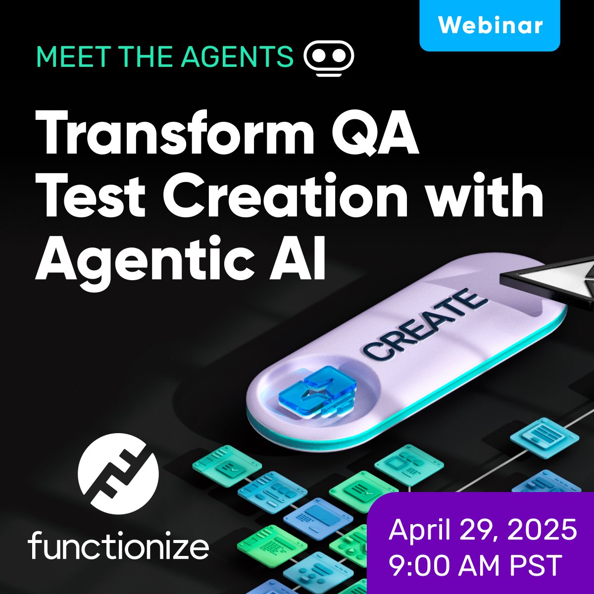 Functionize's tweet image. Struggling to scale QA test creation across large testing teams? Join our upcoming webinar to discover how Functionize’s AI-powered Create Agent helps you generate fully functional tests with plain English prompts.
functionize.com/webinars/meet-…
#TestAutomation #AI #SoftwareQA