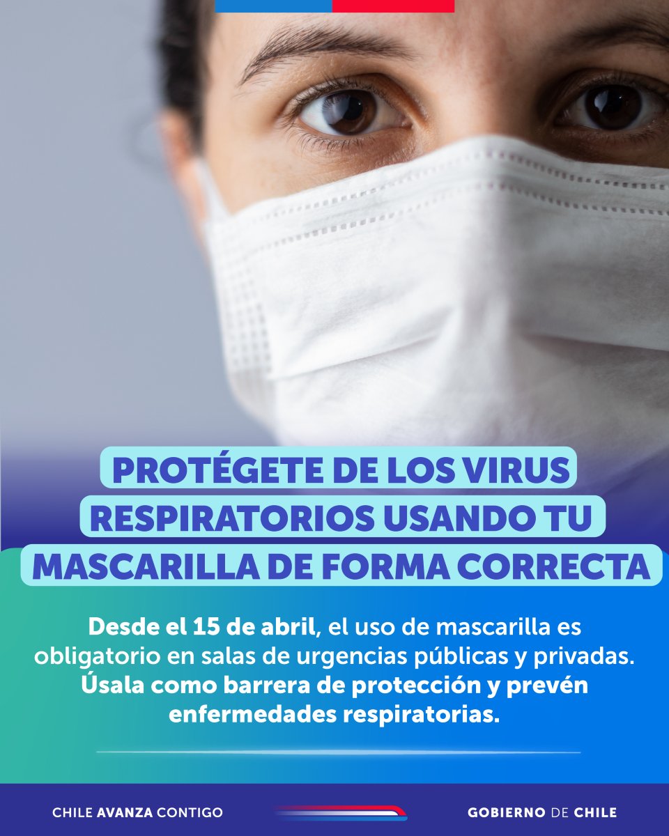 😷¡Usa mascarilla para prevenir enfermedades respiratorias!

Si asistes a salas de urgencia públicas o privadas, usa tu mascarilla de forma obligatoria a partir del 15 de abril para evitar contagios por virus respiratorios. No olvides usarla de forma correcta.