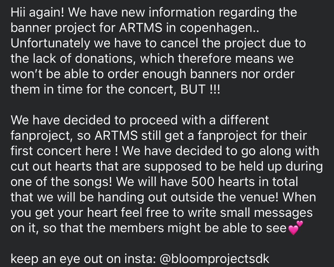 bloomprojectsdk's tweet photo. !!! BANNER PROJECT CANCELLED !!!

Due to the lack of donations we have decided to cancel the banner project! 
BUT fear not! We have another project in the making - read the photo below for more information💕

ARTMS in cph on may 11, 2025💜

#ARTMS #아르테미스 #OURII
#Lunar_Theory https://t.co/Ty9l4Vsafa