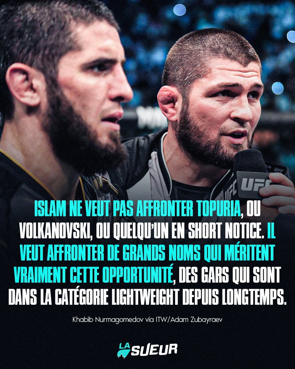 LaSueur_off's tweet photo. Khabib Nurmagomedov explique qu'Islam Makhachev veut affronter un véritable prétendant de la catégorie lightweight. 👀🏆 https://t.co/2k3pmTapEz