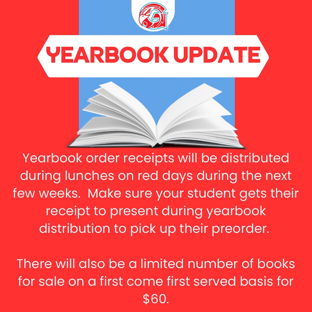 GlendalePtsa's tweet photo. Make sure to pick up your yearbook order receipt!  You’ll need it to pick up your preordered yearbook.  
#glendaleptsa #ghsptsa #flockisfamily https://t.co/oBNuEh2diw