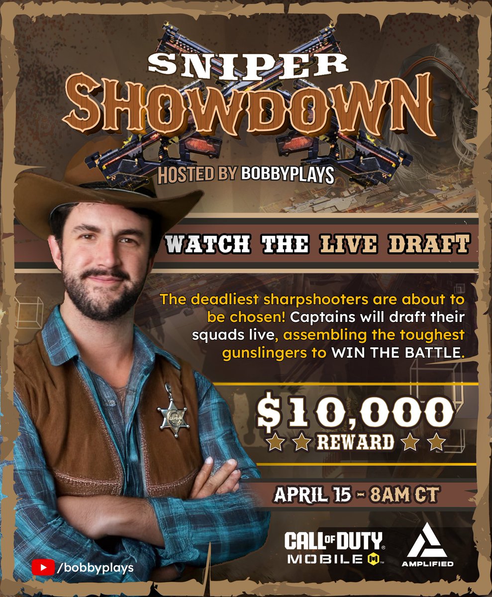 I’m a Captain in Bobby’s Sharpshooter Event!

Watch the live draft at BobbyPlays on YouTube @ April 15, 8 AM CT 👀🔥

#CODMSniperShowdown #AMPd #codmobile