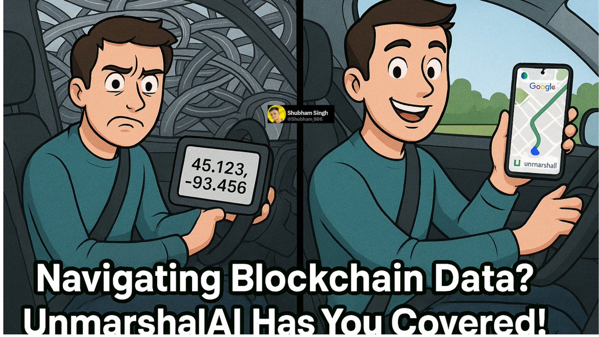 Shubham_806's tweet image. Imagine you’re on a road trip, but your GPS only gives you raw coordinates—no roads, no landmarks, just numbers. That’s what it’s like trying to navigate blockchain data today. Chaos.
Enter @UnmarshalAI
—a project building the Google Maps for Web3 data.
#Unmarshal $MARSH