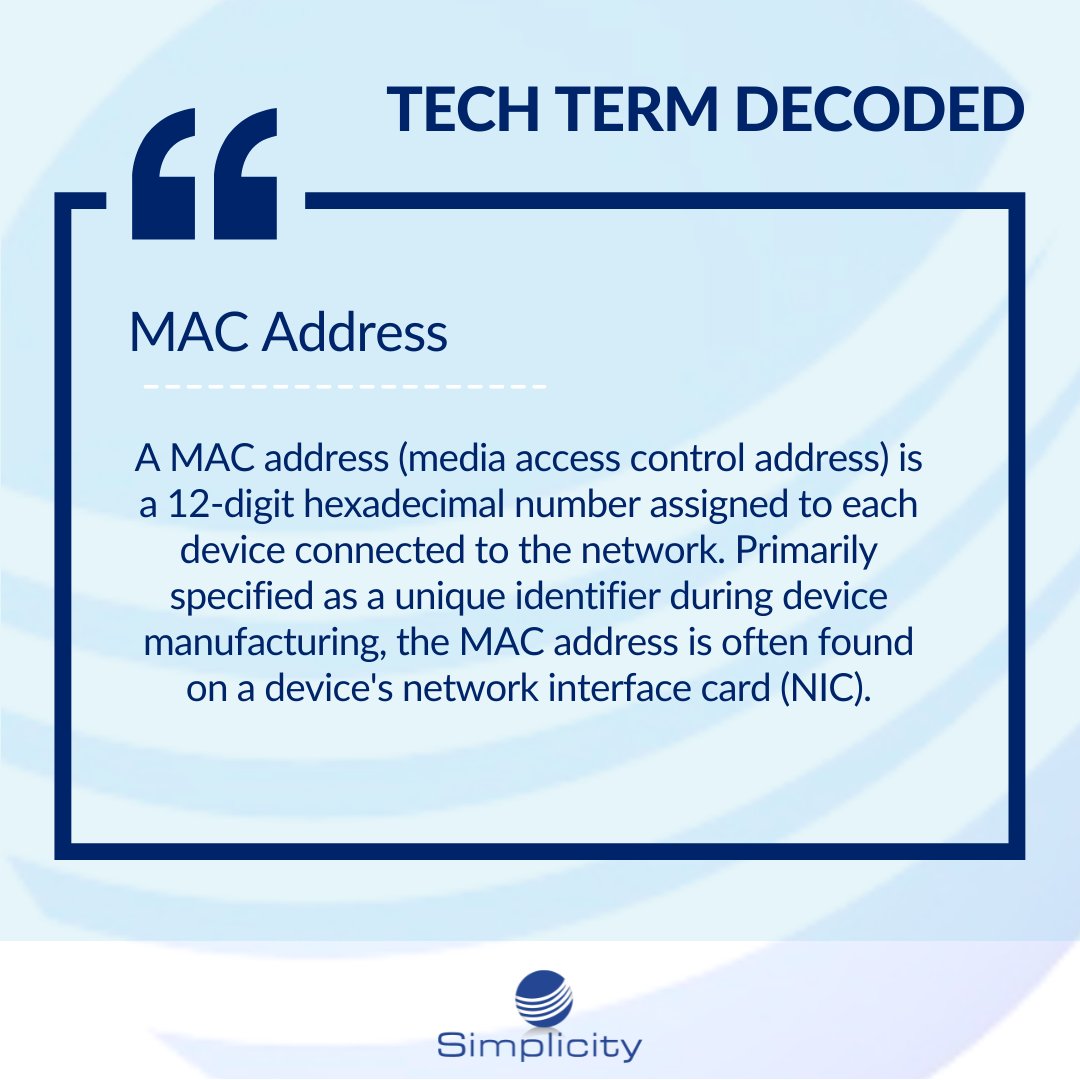 humphreys66amy's tweet image. A MAC address is what Simplicity uses to identify specific phones and if they are on or offline through our portal.
#TechTermTuesday #MACaddress #IDthePhone
