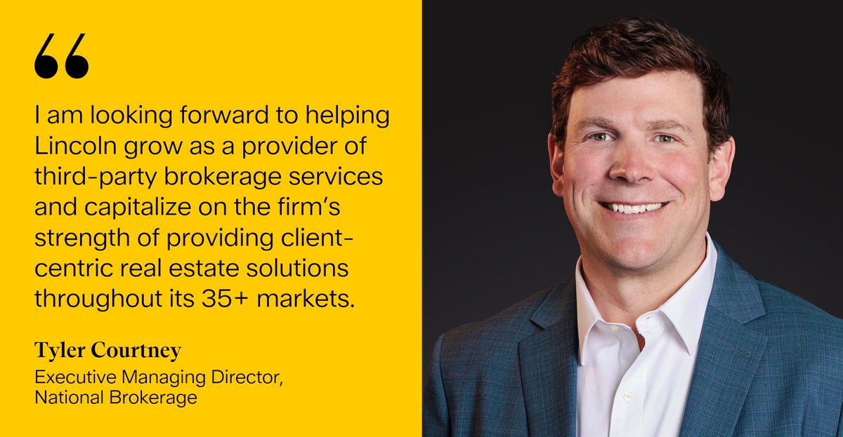 lincolnpropco's tweet photo. We’re excited to welcome industry veteran Tyler Courtney as Lincoln’s Executive Managing Director of National Brokerage. Based in our Atlanta office, Tyler will play a crucial role in leading efforts to grow, optimize and elevate our brokerage platform nationwide.
 
Read the full story in @CoStarNews: https://t.co/WFANl20uNM