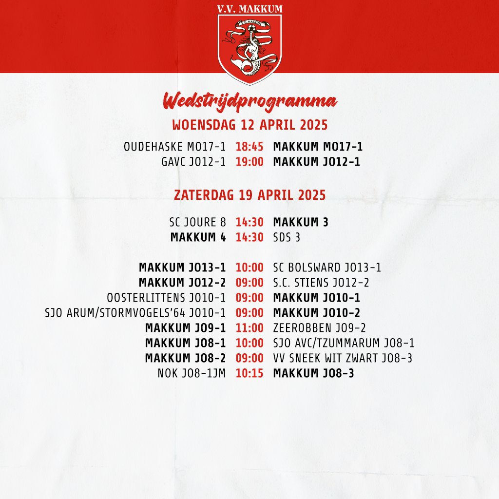 Morgen komen twee teams in actie en ook zaterdag genoeg Makkumer teams in actie!