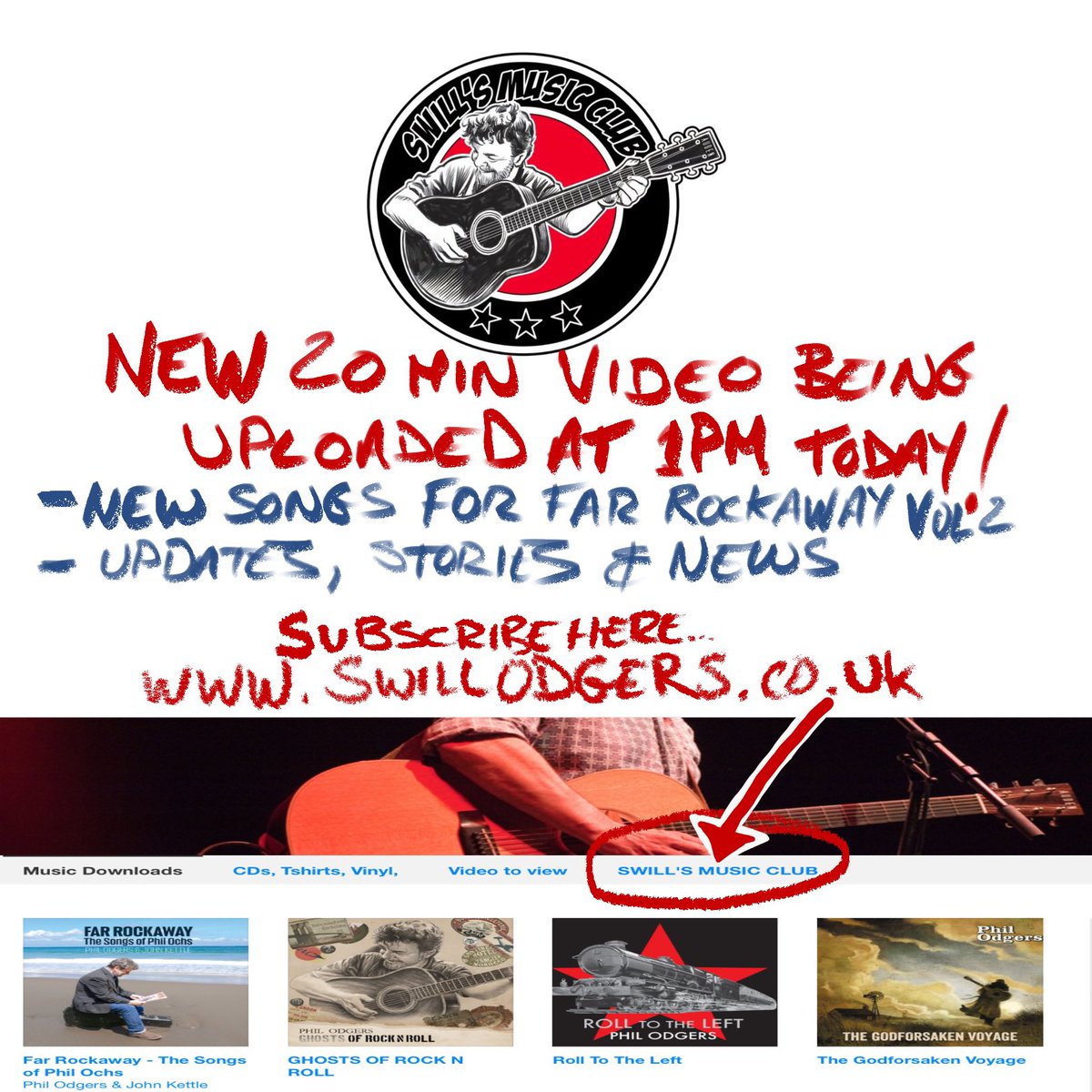 New video uploaded to SWILL’S MUSIC CLUB showing my recording of Phil Ochs songs, gig news, etc.
Membership gives you 7 albums to download from my back catalogue as well as 22 exclusives including gig recordings, specially produced podcasts &amp; loads more!

swillodgers.co.uk