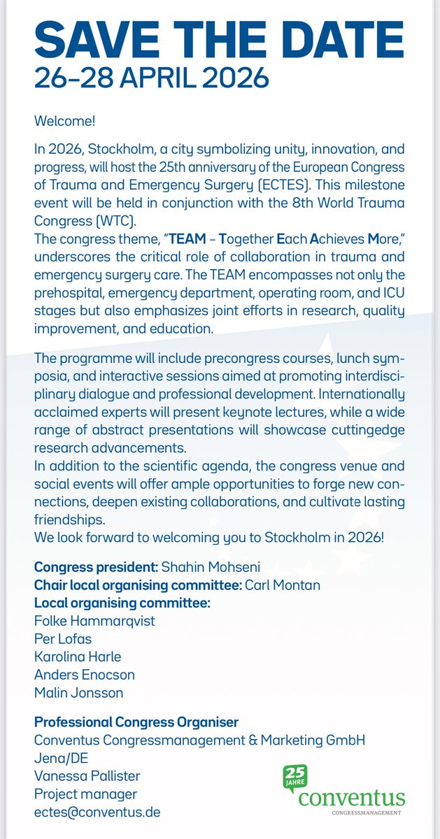 Shahin Mohseni (@thefighter_sm) on Twitter photo Welcome to the beautiful and vibrant city of Stockholm for the #ECTES2026 looking forward to meeting friends, exchange ideas and learn from colleagues from all over the world. <a href="/estesonline/">European Society for Trauma & Emergency Surgery</a> <a href="/traumadoctors/">AAST</a> <a href="/EVTMSociety/">EndoVascular resuscitation and Trauma Management</a> <a href="/CWISociety/">CWIS</a> Welcome to the beautiful and vibrant city of Stockholm for the #ECTES2026 looking forward to meeting friends, exchange ideas and learn from colleagues from all over the world. <a href="/estesonline/">European Society for Trauma & Emergency Surgery</a> <a href="/traumadoctors/">AAST</a> <a href="/EVTMSociety/">EndoVascular resuscitation and Trauma Management</a> <a href="/CWISociety/">CWIS</a>