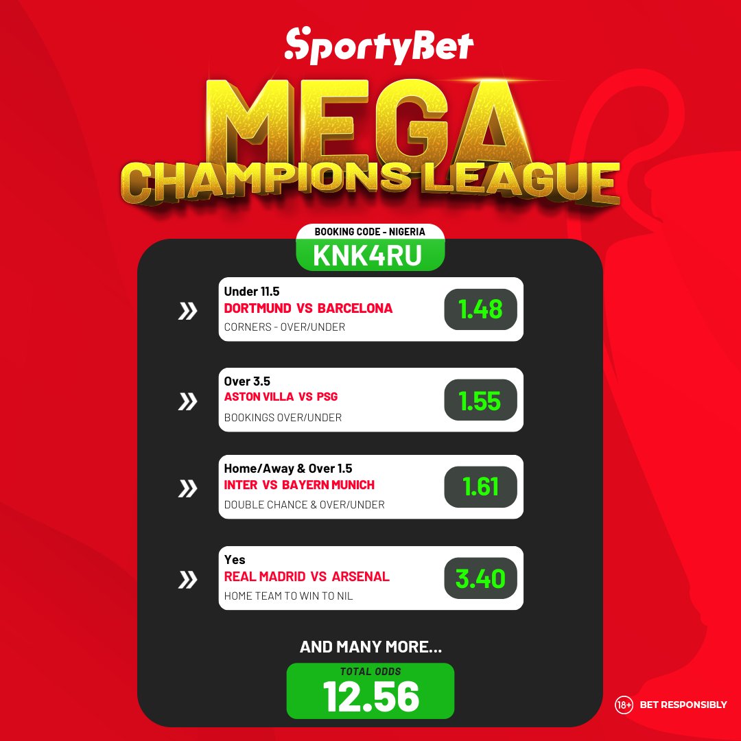 ⚽️MEGA UCL GOALSCORERS CODE⚽️ 🔥Total odds 12.56 🔥- First game starts at  8:00 PM WAT | 6:00 PM GMT 🇳🇬 🇬🇭 🇹🇿 🇿🇦 adminpaul_megaucl Copy code  and use link below 👇🏾 https://t.co/5mku2t3Fau 18+ Please Bet Responsibly