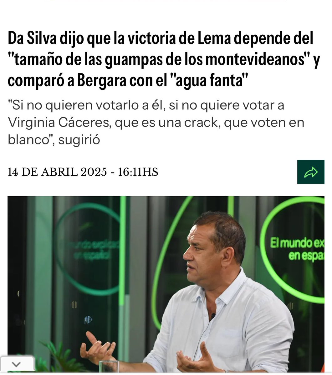 DCaggiani's tweet photo. Intentar denigrar personalmente a @Mario_Bergara que es el candidato con mayor posibilidades de ser el Intendente y tratar a todos los montevideanos de guampudos no creo que sea ni el talante ni la estrategia de campaña de @MartinLemaUy en Montevideo. Es más debería desmarcarse públicamente de esta forma de hacer política. Además que no aporta una sola idea para mejorar la ciudad es una gran máquina de piantar votos!
