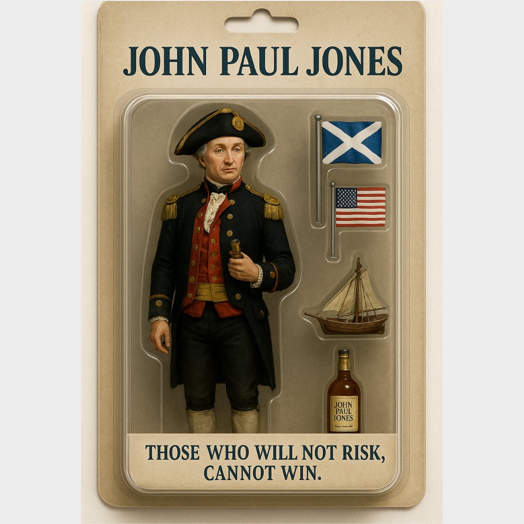Rum in one hand, rebellion in the other. 🥃⚔️
The John Paul Jones action figure you never knew you needed.
🇺🇸🏴󠁧󠁢󠁳󠁣󠁴󠁿 "Those who will not risk, cannot win."
#RumRebellion #JohnPaulJones #PocketPirate #ActionFigureDrop #Rum #Spirits #Cocktails #Scotland #America