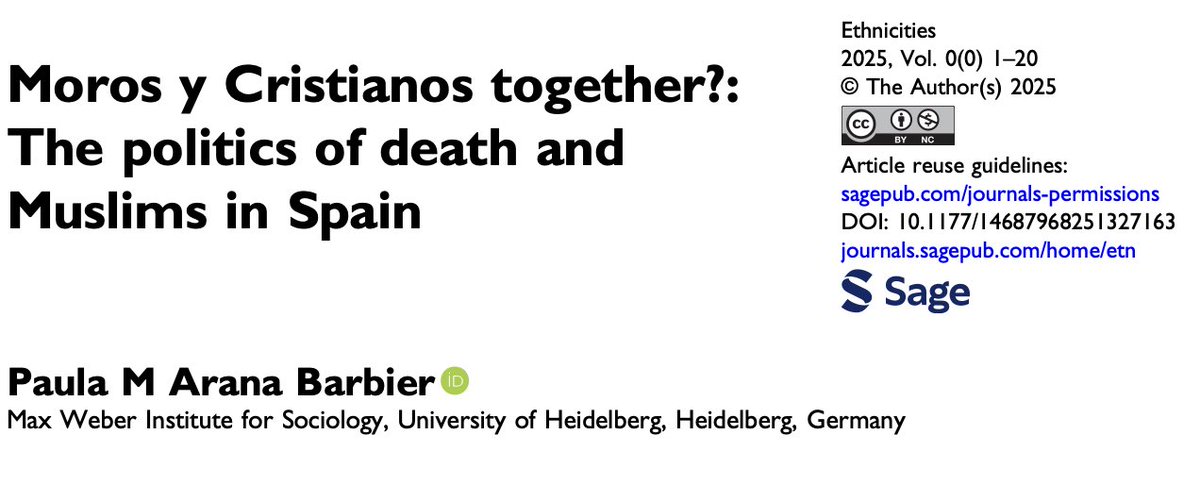Paula Arana Barbier (@paulaaranab) on Twitter photo #OnlineFirst My article “Moros y Cristianos Together?: The Politics of Death and Muslims in Spain” is already available at <a href="/EthnicitiesSAGE/">Ethnicities</a>.
#NewPublication
journals.sagepub.com/doi/full/10.11… #OnlineFirst My article “Moros y Cristianos Together?: The Politics of Death and Muslims in Spain” is already available at <a href="/EthnicitiesSAGE/">Ethnicities</a>.
#NewPublication
journals.sagepub.com/doi/full/10.11…