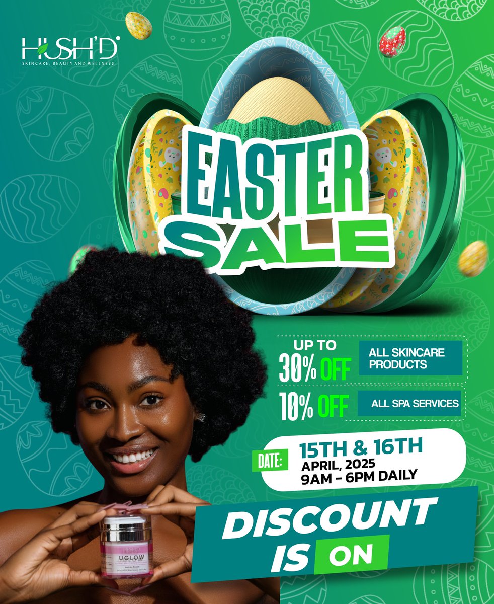 Dear Valued Customers,

Discount is On! Send in your orders now to enjoy upto 30% off all your favorite skincare products &amp; 10% off your spa services. Visit hushdng.com &amp; sparadisenig.com (use code Easter10).

#hushd #skincare #selfcare #eastersale